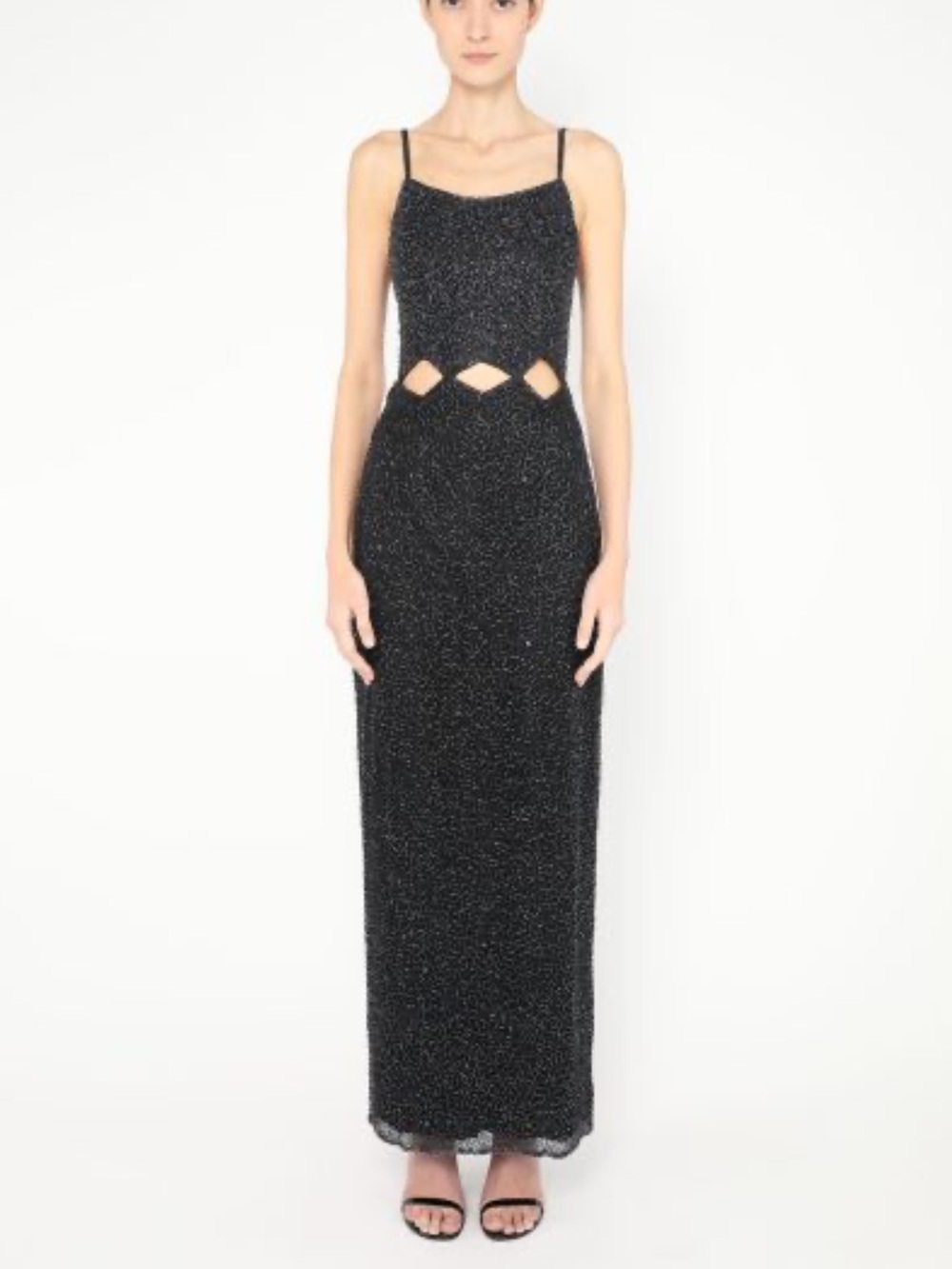 Scala 90s Y2K 100% Silk Mermaid Beaded Gown Open Back EUC black Prom Queen sz M